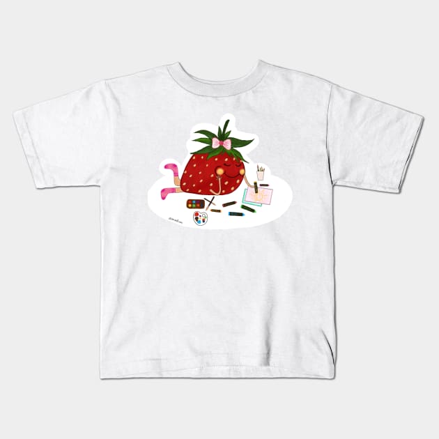 Strawberry  girl coloring sticker Kids T-Shirt by SanMade